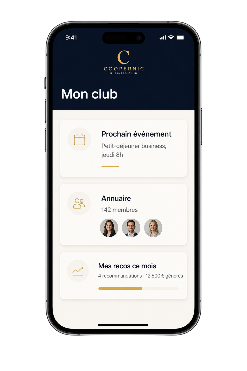 Aperçu de l'application Coopernic sur mobile